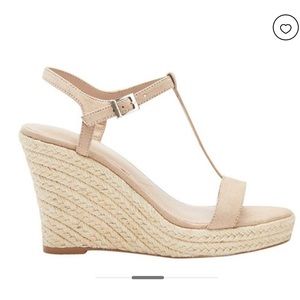 Charles David Lili T Strap Wedge Sandal Sz 9.5 Jute Platform Beige Espadrille